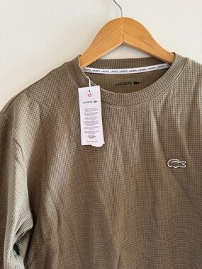 Lacoste Olive Waffle Knit Crewneck Long Sleeve